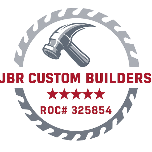 JBR Custom Builders logo with hammer and saw blade design